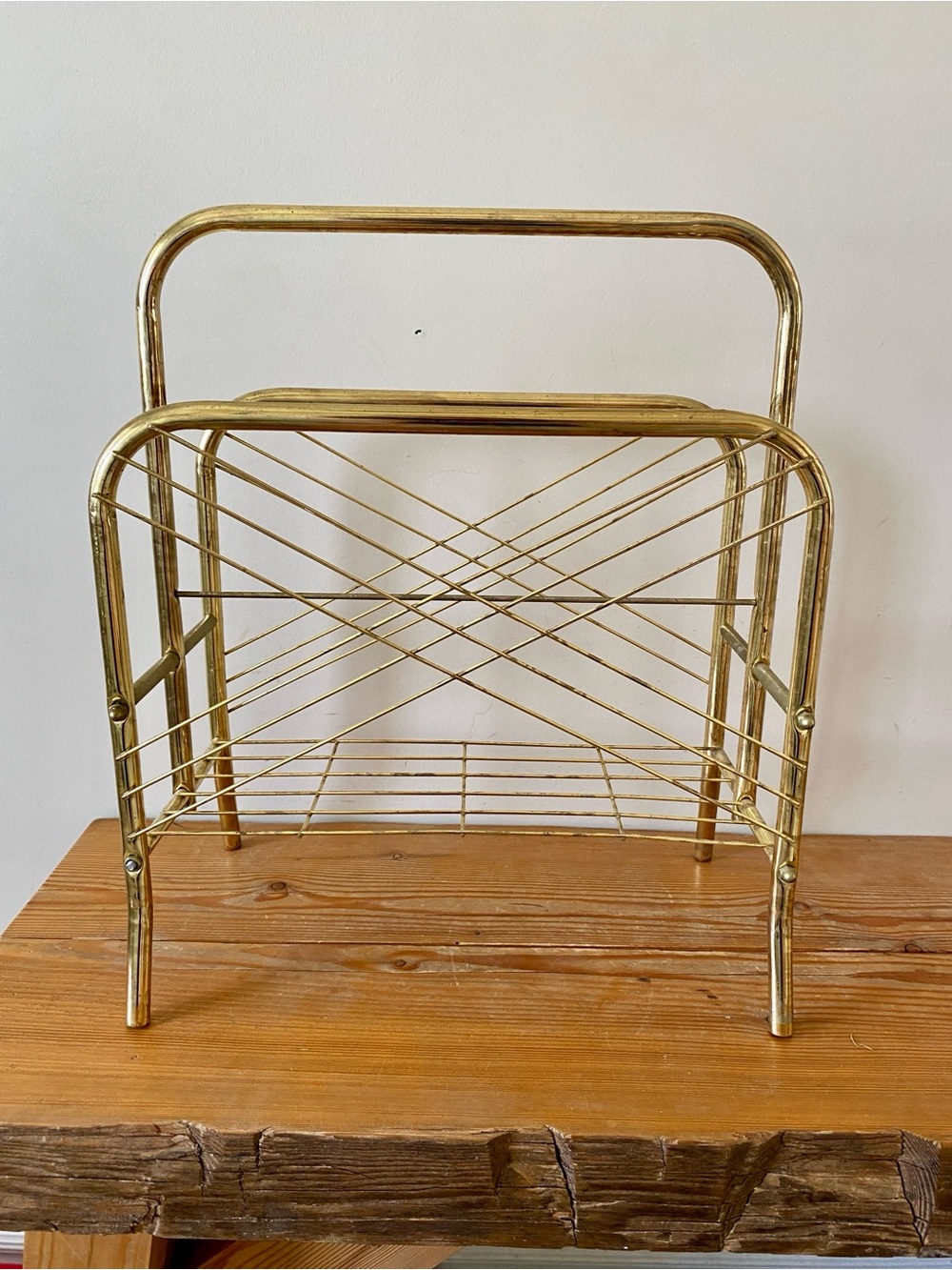 Vintage Brass MCM Magazine Book Media Rack